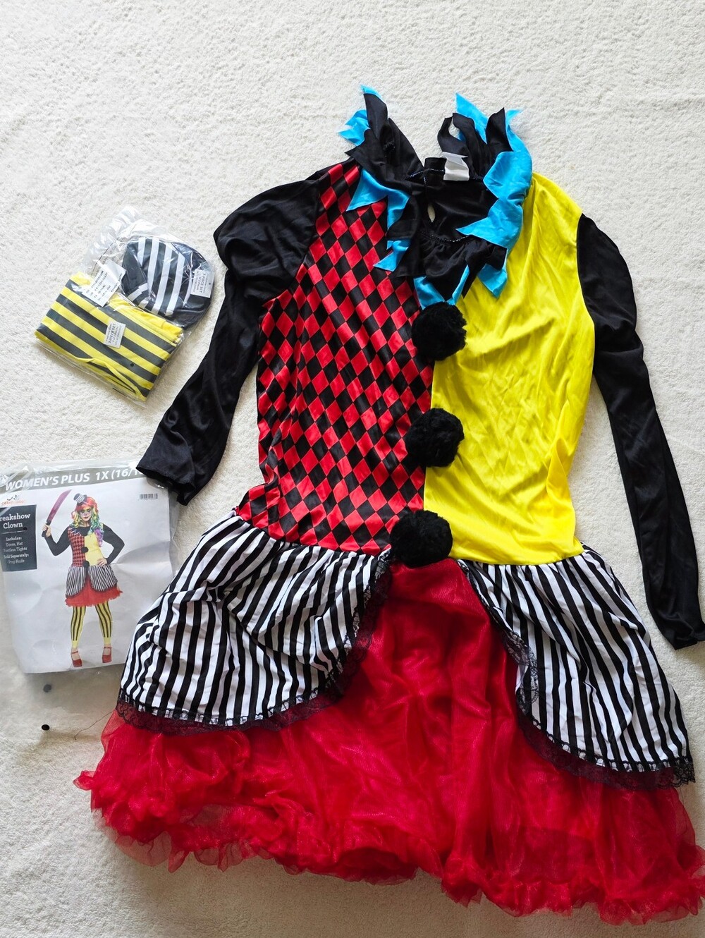 New Freak Show Clown Women's Halloween Fancy Dress Costume Complete outfit Sz XL